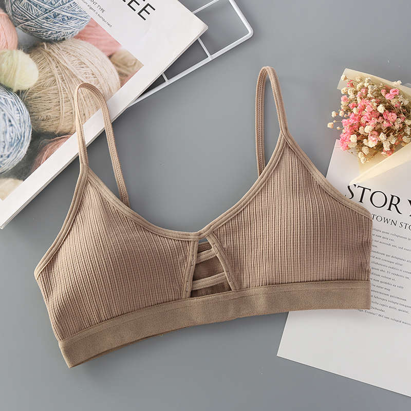 Women Cotton Bra Underwear Seamless Tube Top Brassiere Front Hollow Out Lingerie Wire Free Intimates