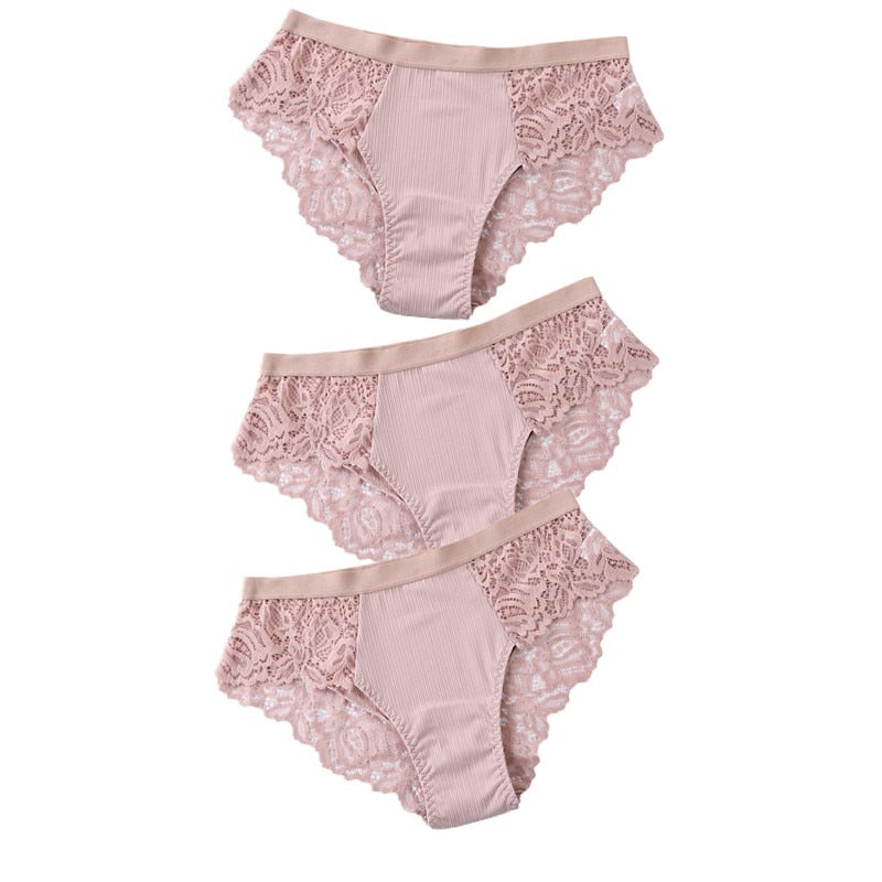 3 Pcs Cotton Panties Sexy Panty Briefs Lace Panties Women Underwear Lingerie Panties for Female Ladies Floral Pantys Underpants