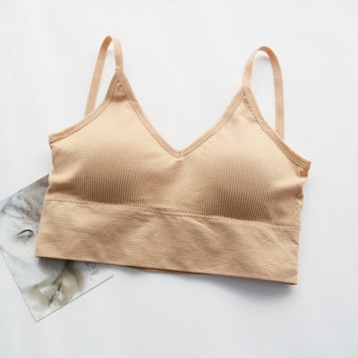 Women Tank Top Bralette Cotton Underwear Seamless Tube Crop Top Female Backless Lingerie Solid Color Camisole Removable Padded